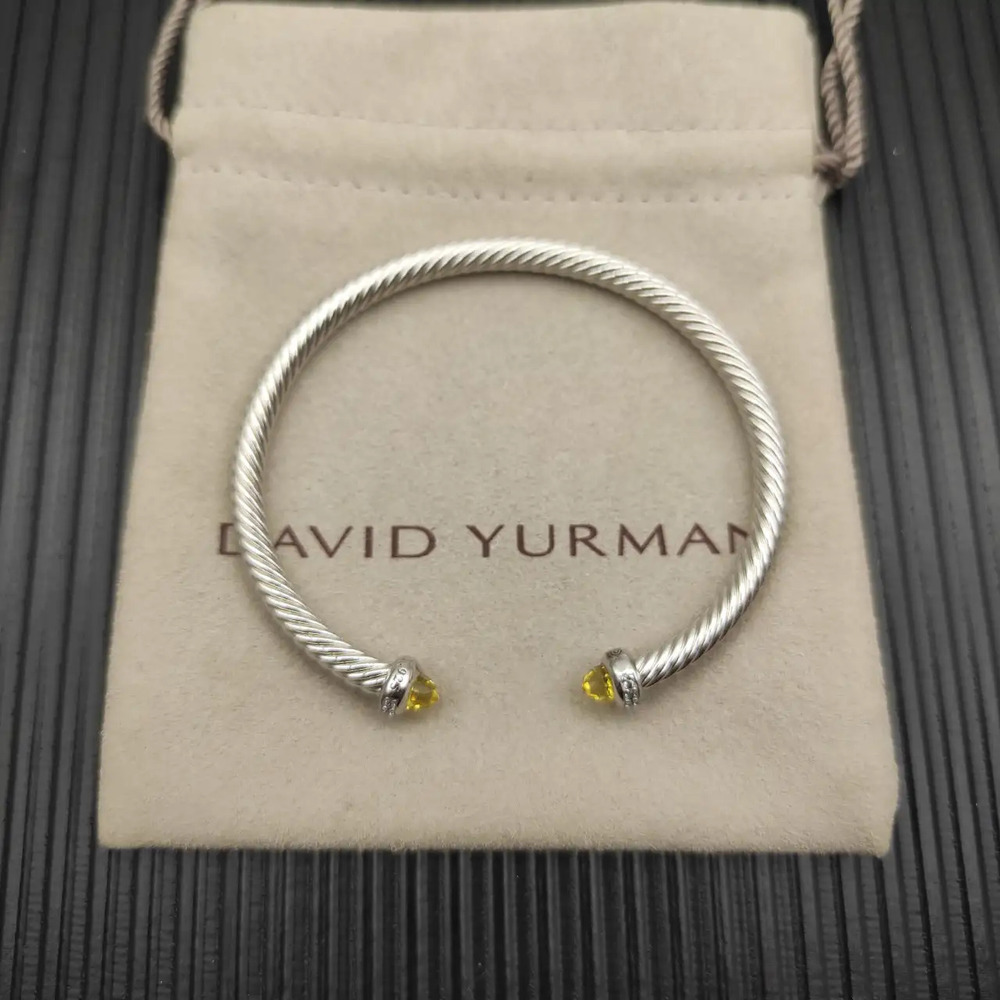 David Yurman Silver 4mm Yellow Diamond Bracelet